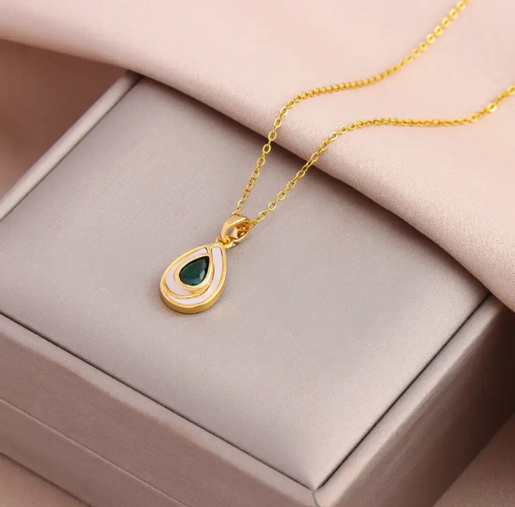 Green Zircon Crystal Pendant Stainless Steel Necklaces Available in different pendant design