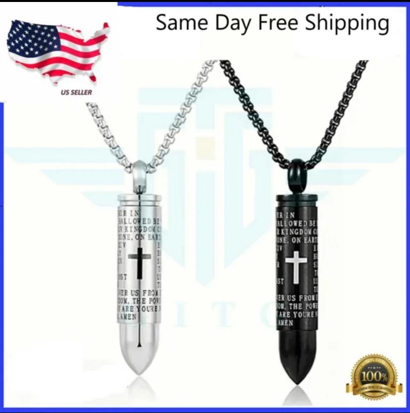 Christian Prayer Bullet Pendant Necklace
