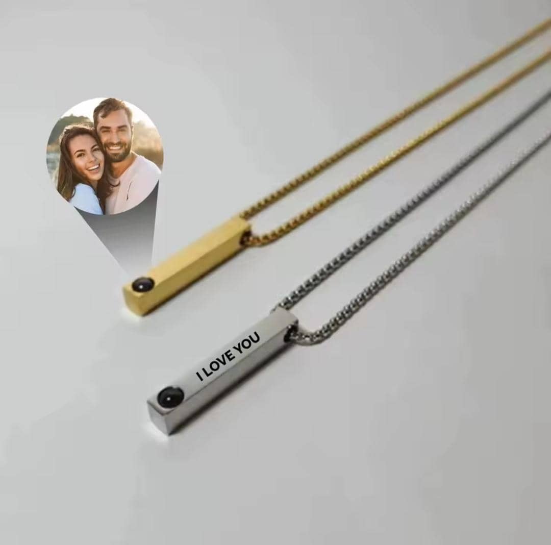 Gold Pendant Necklace with custom text and custon photo