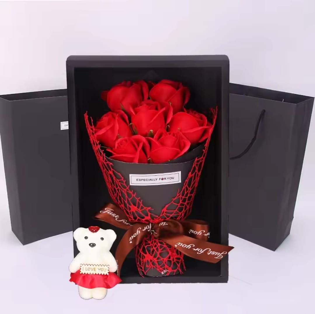 Artificial Rose Bouquet with Teddy Bear