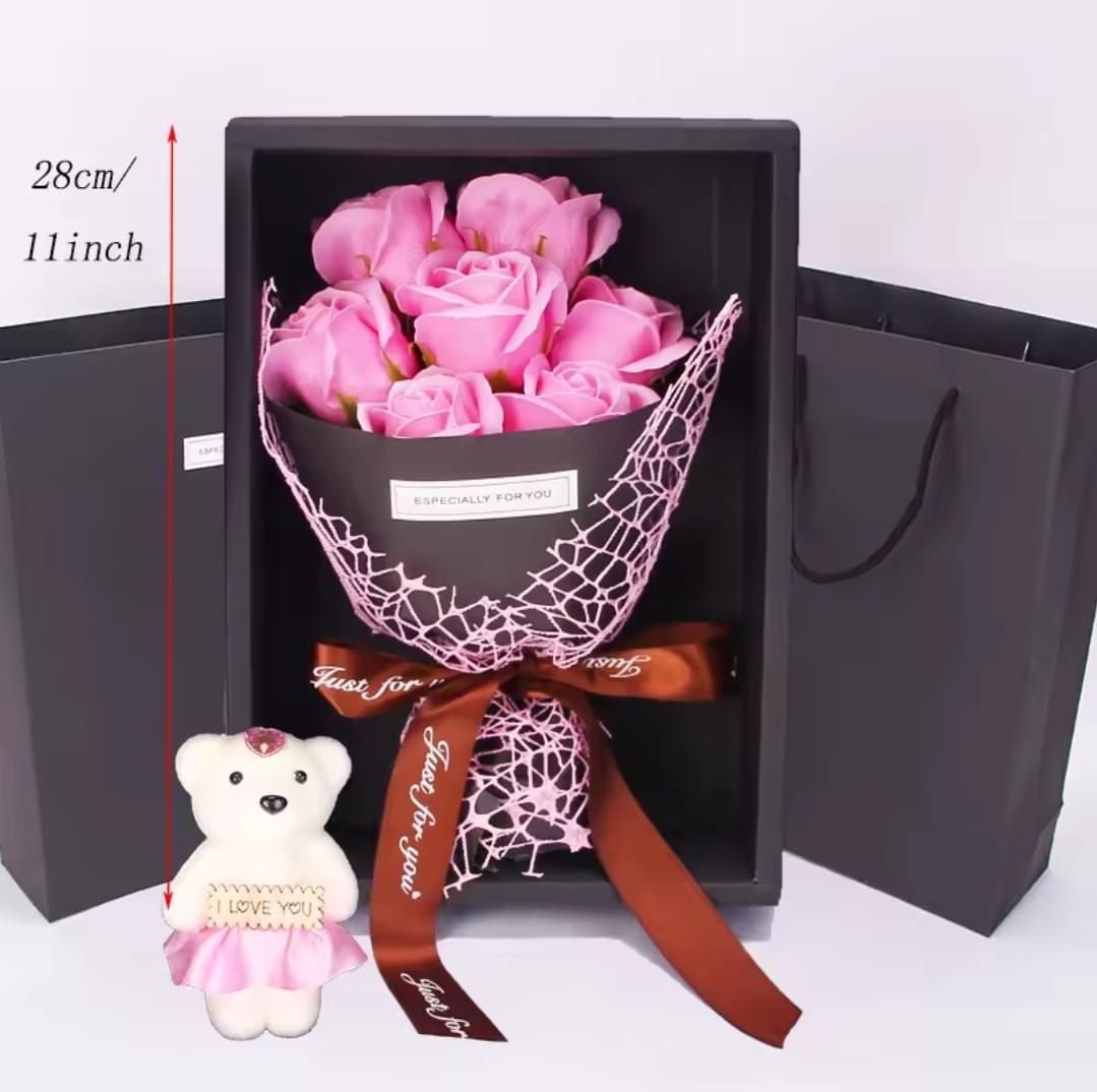 Artificial Rose Bouquet with Teddy Bear
