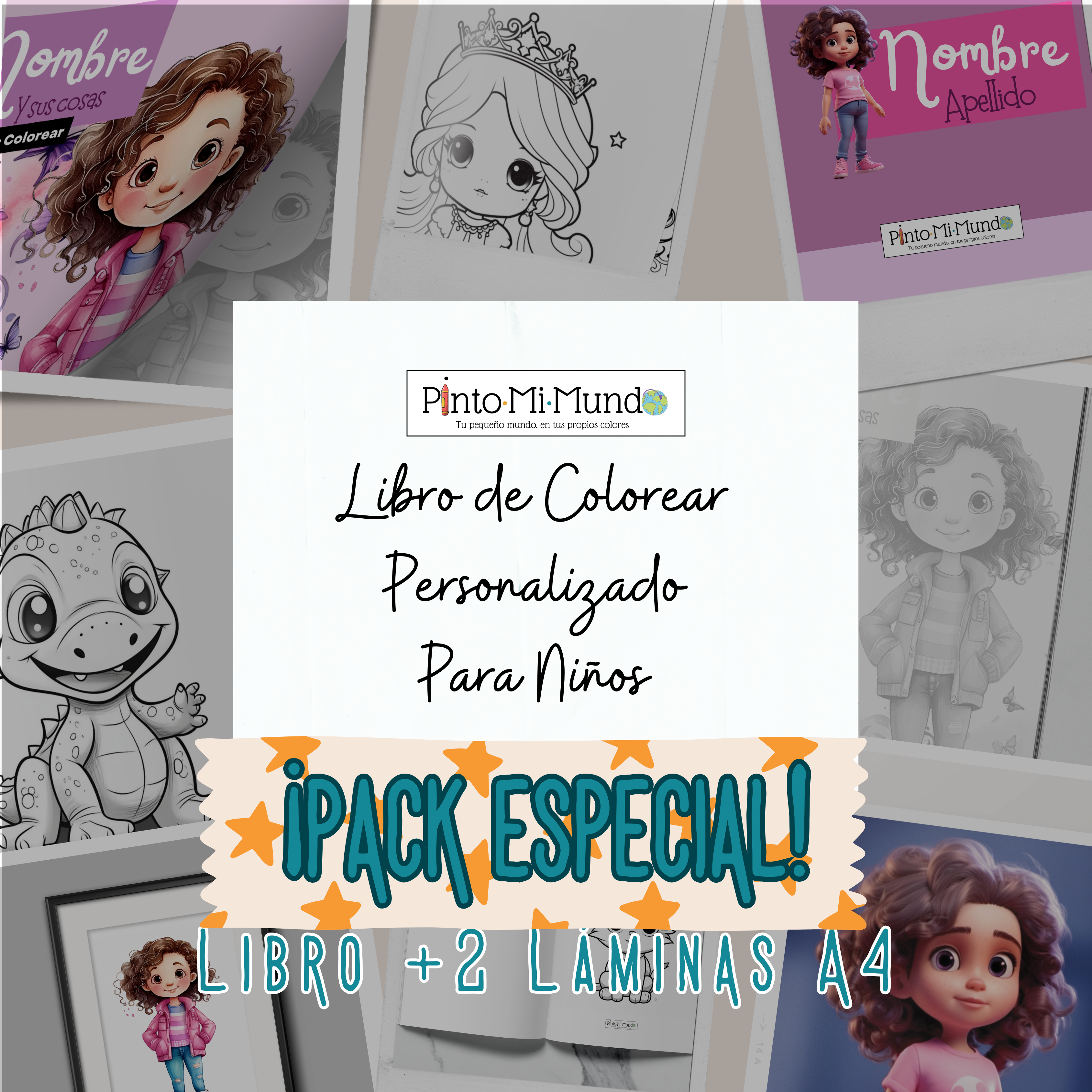 PACK ESPECIAL Libro de Colorear Personalizado para Niños + 2 Láminas A4 Avatares