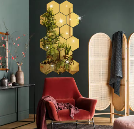 6/12pcs 3D Hexagon Mirror Wall Sticker Rose Gold DIY TV Background Living Room Stickers Wall Decor Bedroom Bathroom Home Decor