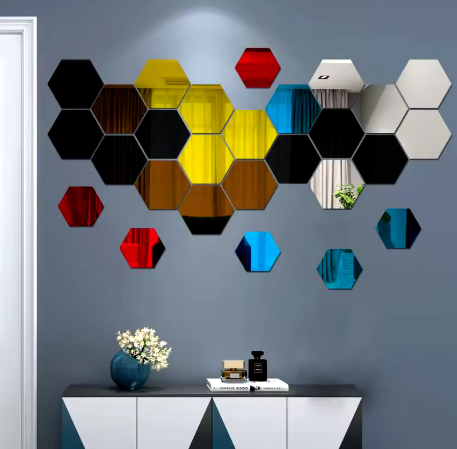 6/12pcs 3D Hexagon Mirror Wall Sticker Rose Gold DIY TV Background Living Room Stickers Wall Decor Bedroom Bathroom Home Decor