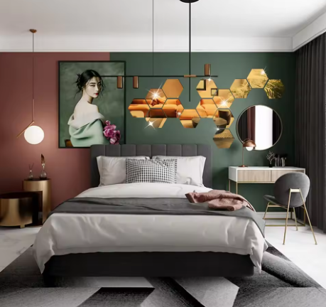 6/12pcs 3D Hexagon Mirror Wall Sticker Rose Gold DIY TV Background Living Room Stickers Wall Decor Bedroom Bathroom Home Decor