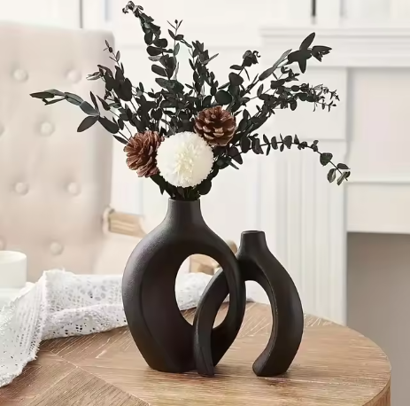 Modern Ceramic Vase Set of 2 for Modern Home Decor, Modern Boho Creative Flower Vases for Living Room Bookshelf