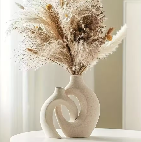Modern Ceramic Vase Set of 2 for Modern Home Decor, Modern Boho Creative Flower Vases for Living Room Bookshelf