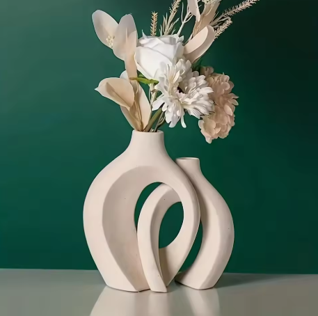 Modern Ceramic Vase Set of 2 for Modern Home Decor, Modern Boho Creative Flower Vases for Living Room Bookshelf