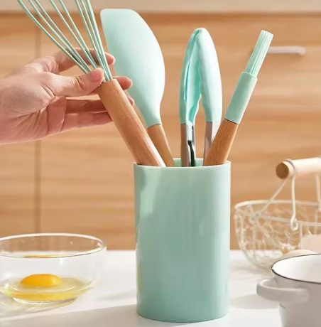 12PCS Food Grade Silicone Kitchen Cookware Utensils Turner Spatula Measuring Spoon Practical Cooking Tool Kitchenware Set