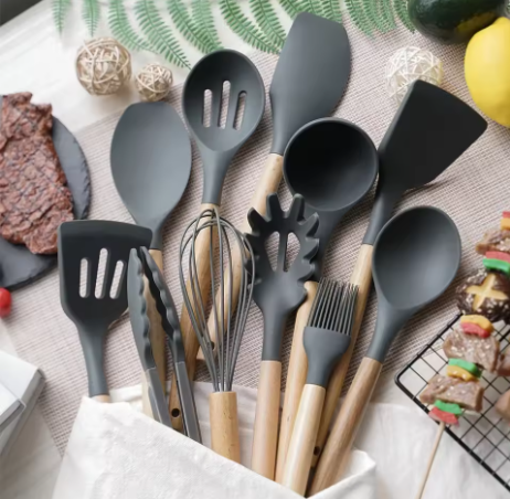 12PCS Food Grade Silicone Kitchen Cookware Utensils Turner Spatula Measuring Spoon Practical Cooking Tool Kitchenware Set
