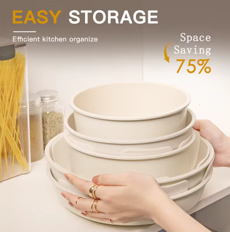 21 Piece Pots and Pans Set Non-Stick, Ceramic Cookware Set with Sensor Handles, Milky white