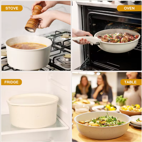 21 Piece Pots and Pans Set Non-Stick, Ceramic Cookware Set with Sensor Handles, Milky white