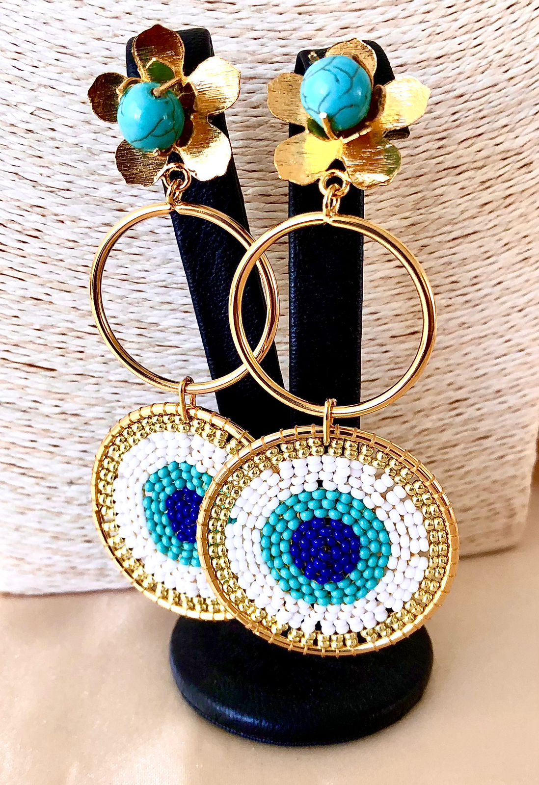 Handcrafted Beaded Evil Eye Earrings