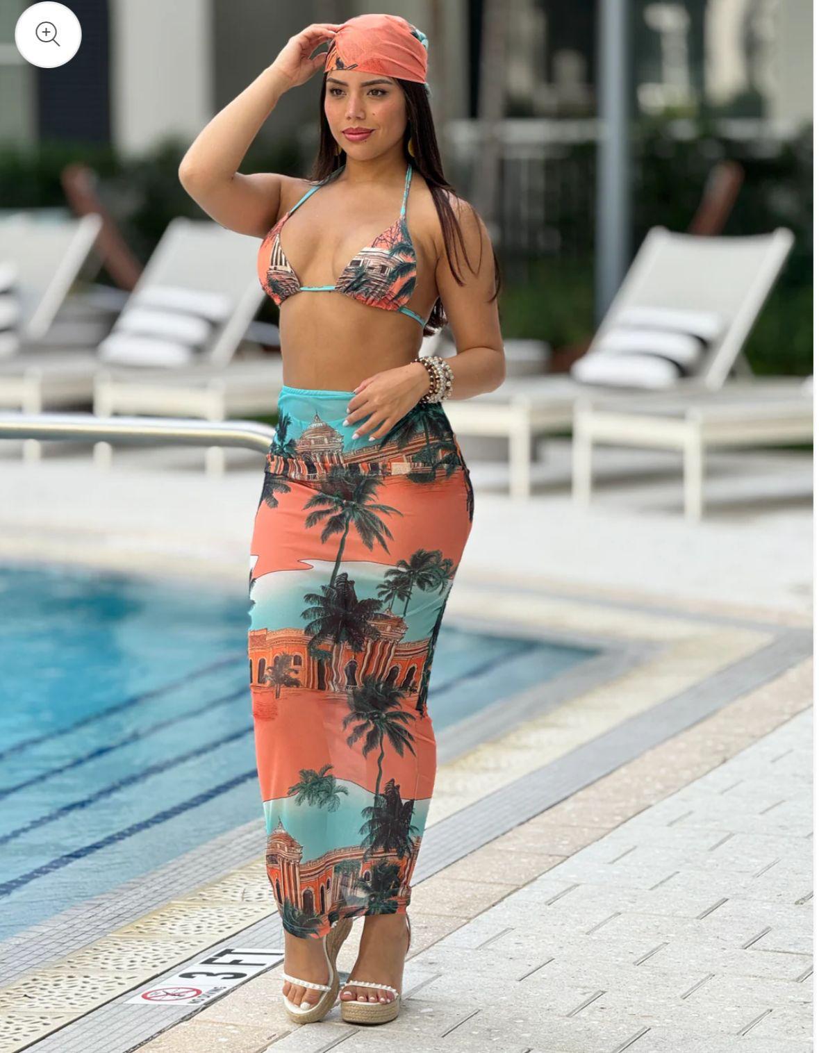 Tropical Print Three-Piece Beachwear Set