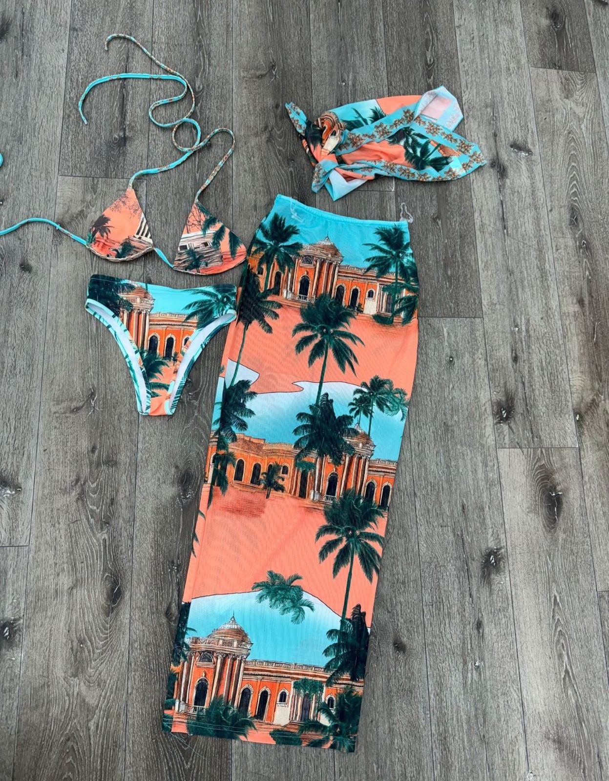 Tropical Print Three-Piece Beachwear Set