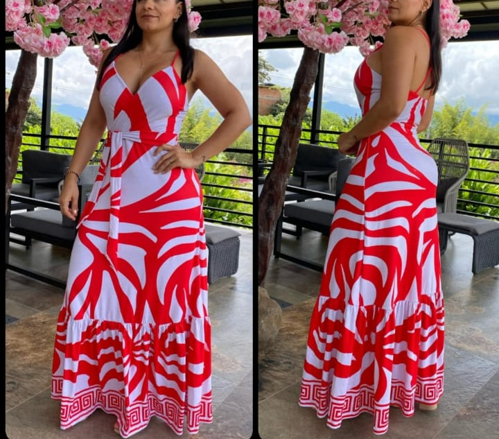 Red and White Maxi Dress/ One Size