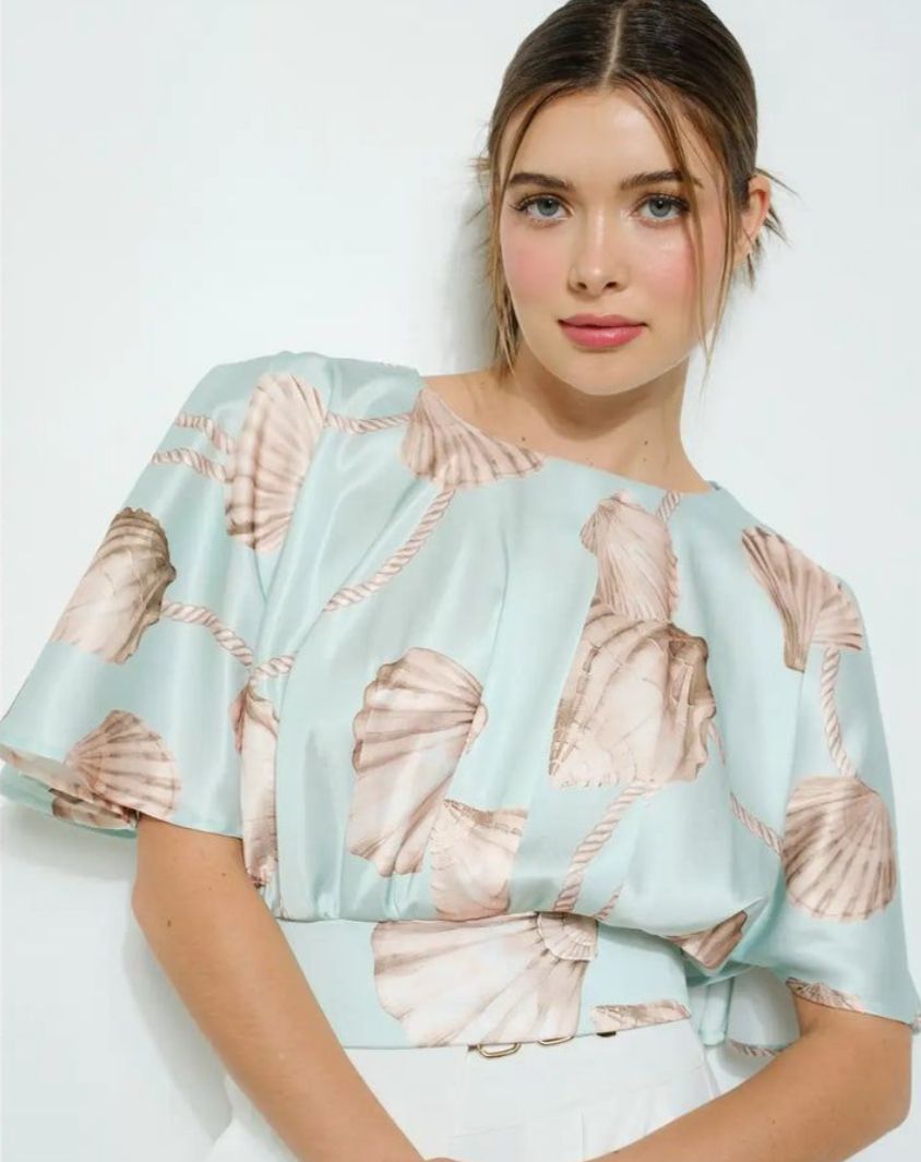 Seashell Print Satin Blouse