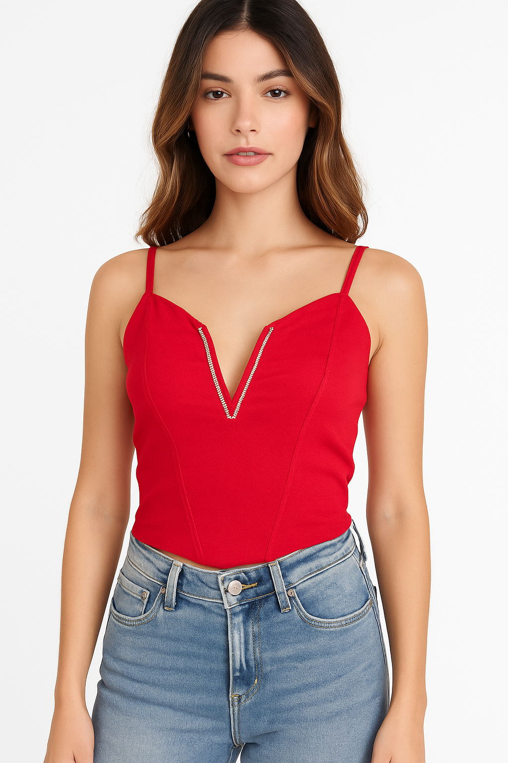 Red Lace-Up Crop Top One Size