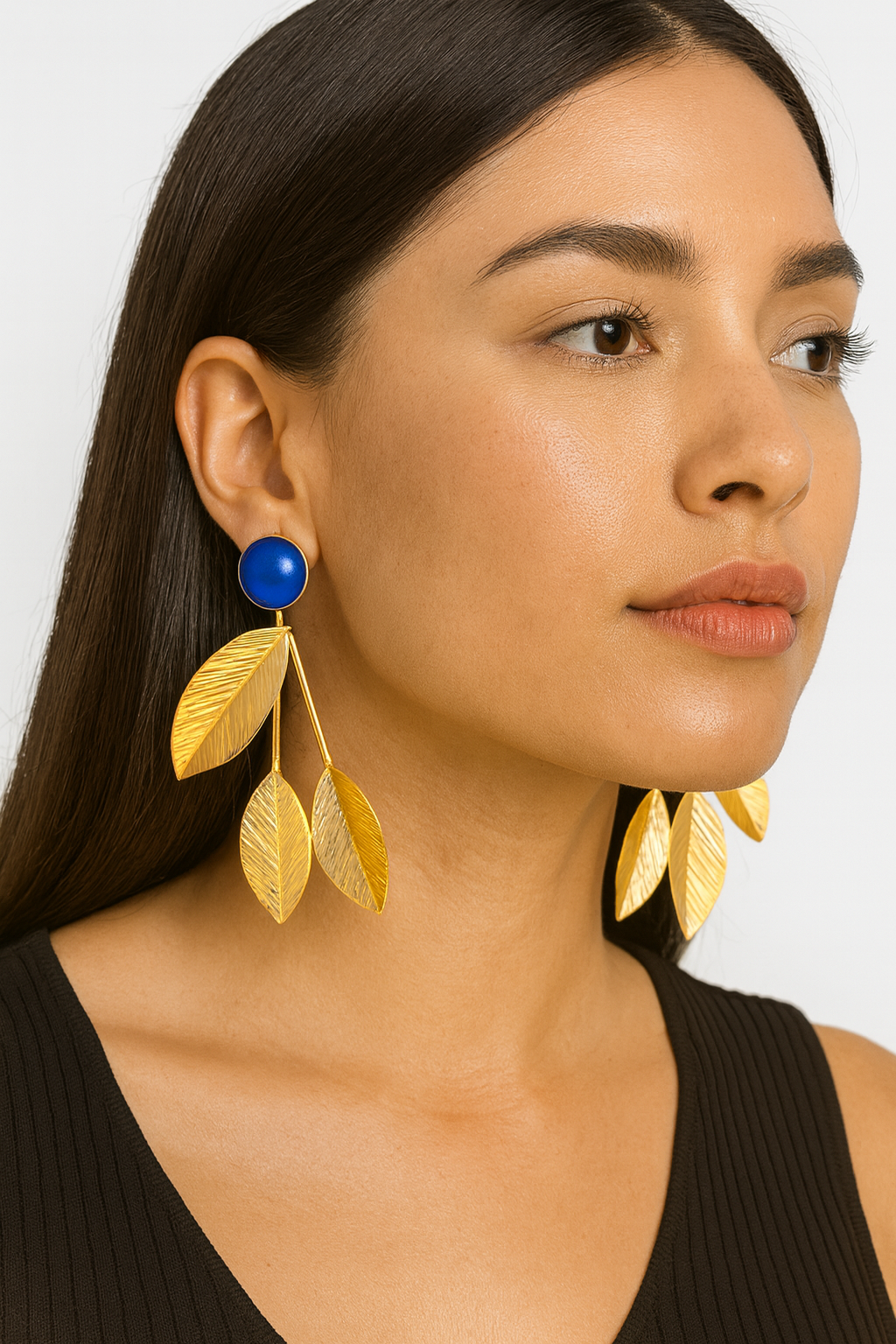 Gold Leaf Drop Earrings 24K gold plated bronze