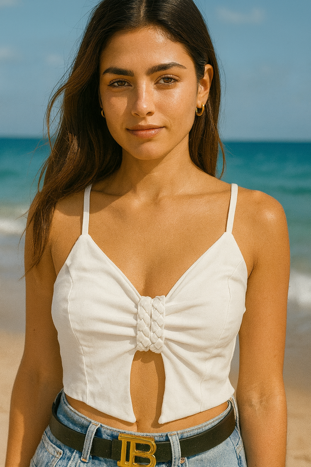 White Braided Cutout Crop Top - One Size