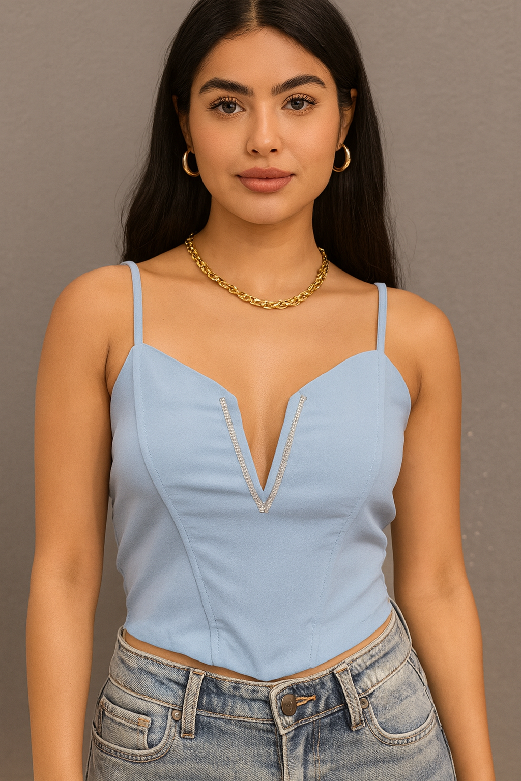 Light Blue Lace-Up Crop Top One Size