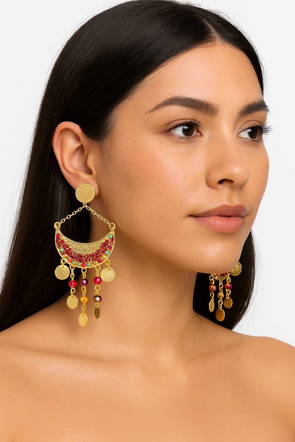 Bohemian Gold-Plated Dangle Earrings 24K gold plated bronze