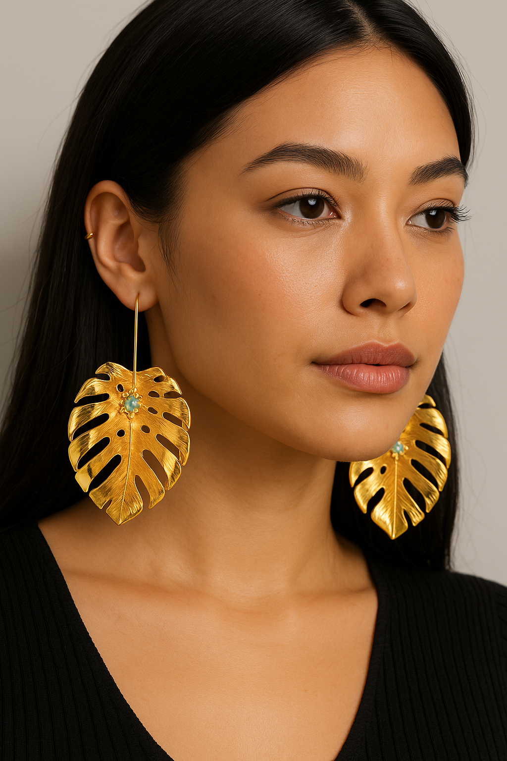 Gold Monstera Leaf Earrings