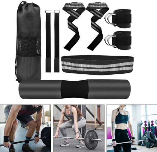 Fitness Squat Set Barbell Pad Lunges Hip Push Bars Pad Wristbands Leg Strap