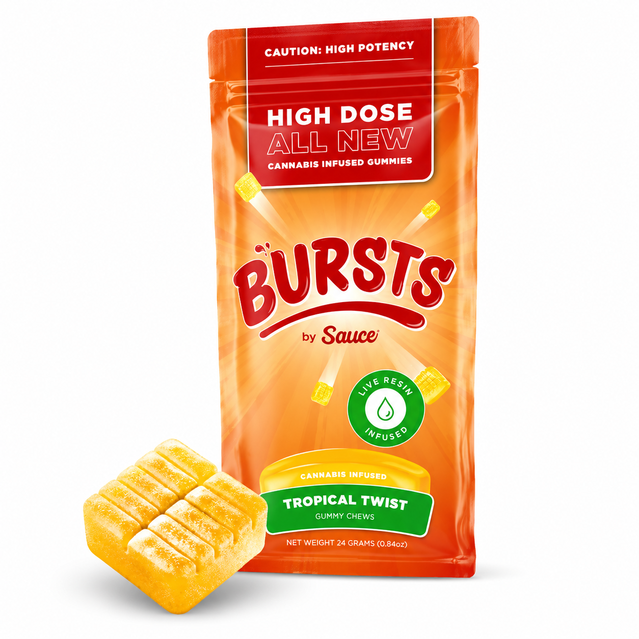 Tropical Twist - Indica - 800mg Live Resin Gummies | Bursts by Sauce