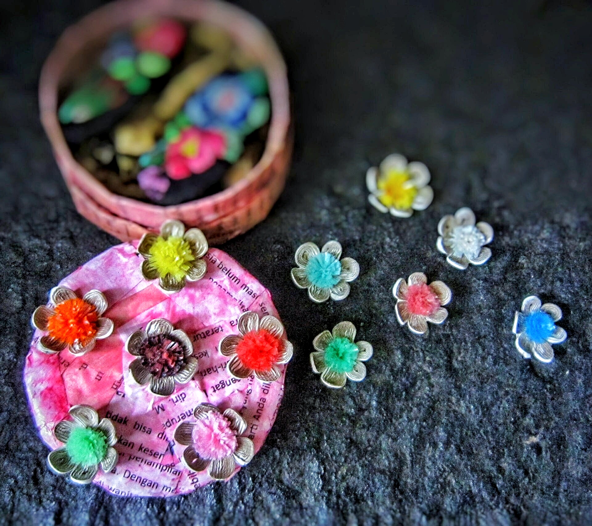 Recycled paper flower,Mini quilling flower,Colorful mini floral,Zero waste flower,Mini flower,Floral ornament,Eco friendly colorful,One set