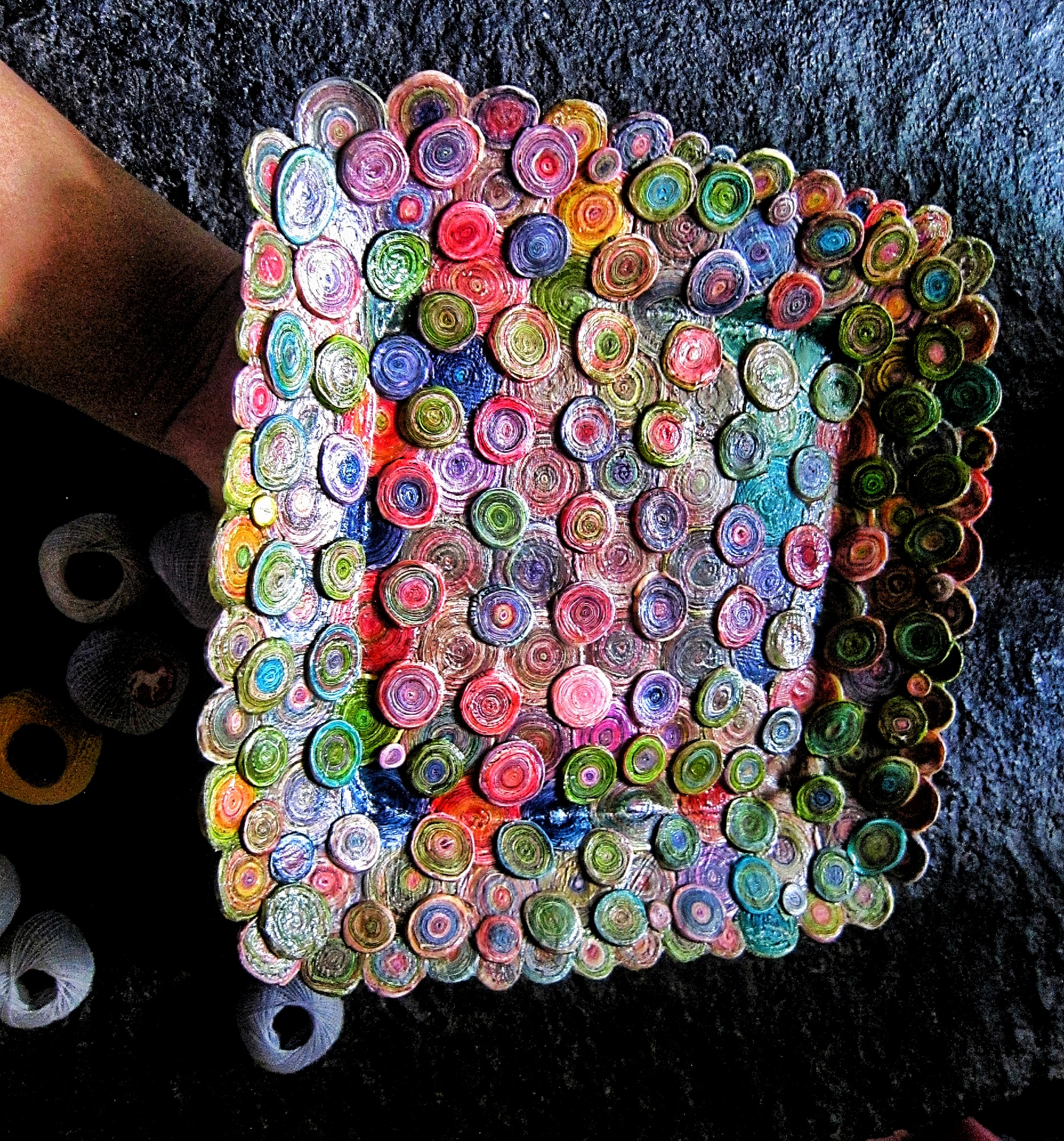 Recycle paper quilling plate,Paper quilling,Square plate decor,Paper decorative,Summer plate decor,Cheerful decoration,Square decor,Recycle.