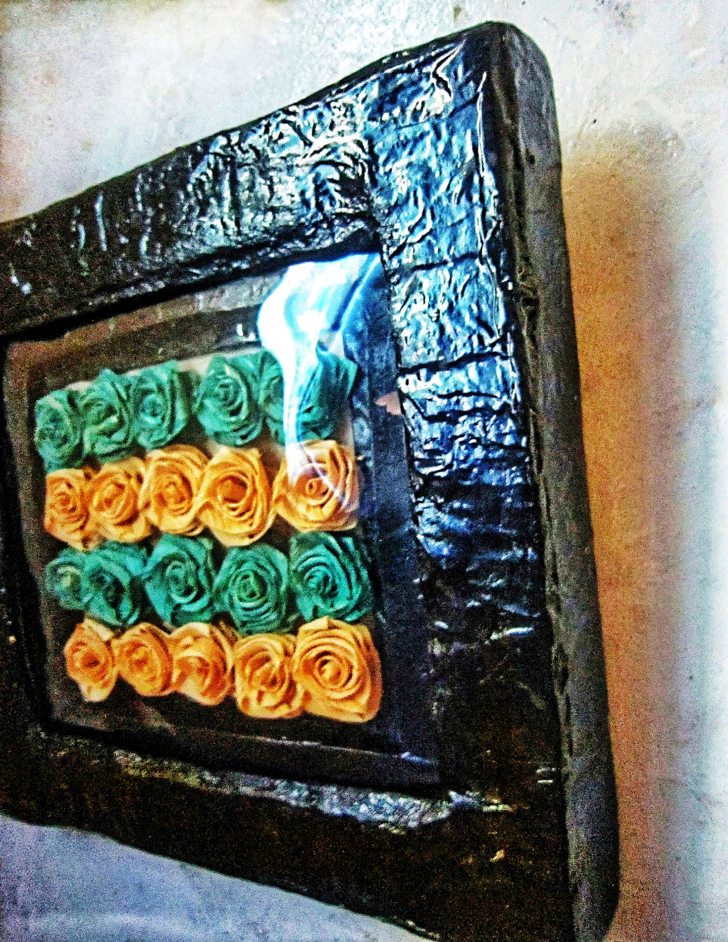 Rose cornhusk,Natural house gift,Rose white blue,Natural in framed,Sustainable flower,Corn husk,Natural frame gift,Rose framed,Husk eco rose