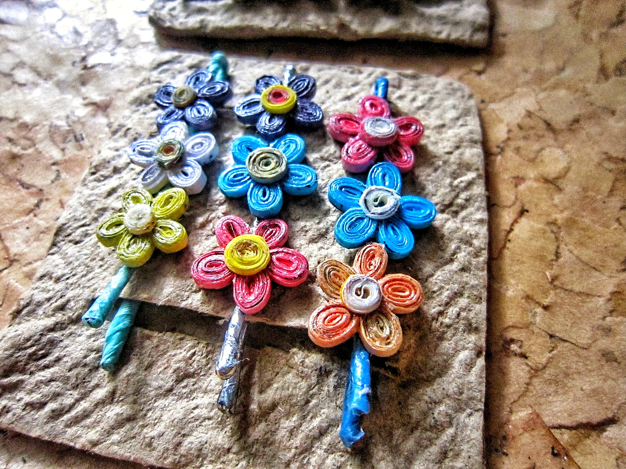 Paper quilling hair clips,Recycle gifts,One set hair clips,Women gift recycle,Tiny recycle,Flower quilling,Paper accessories,Eco friendly