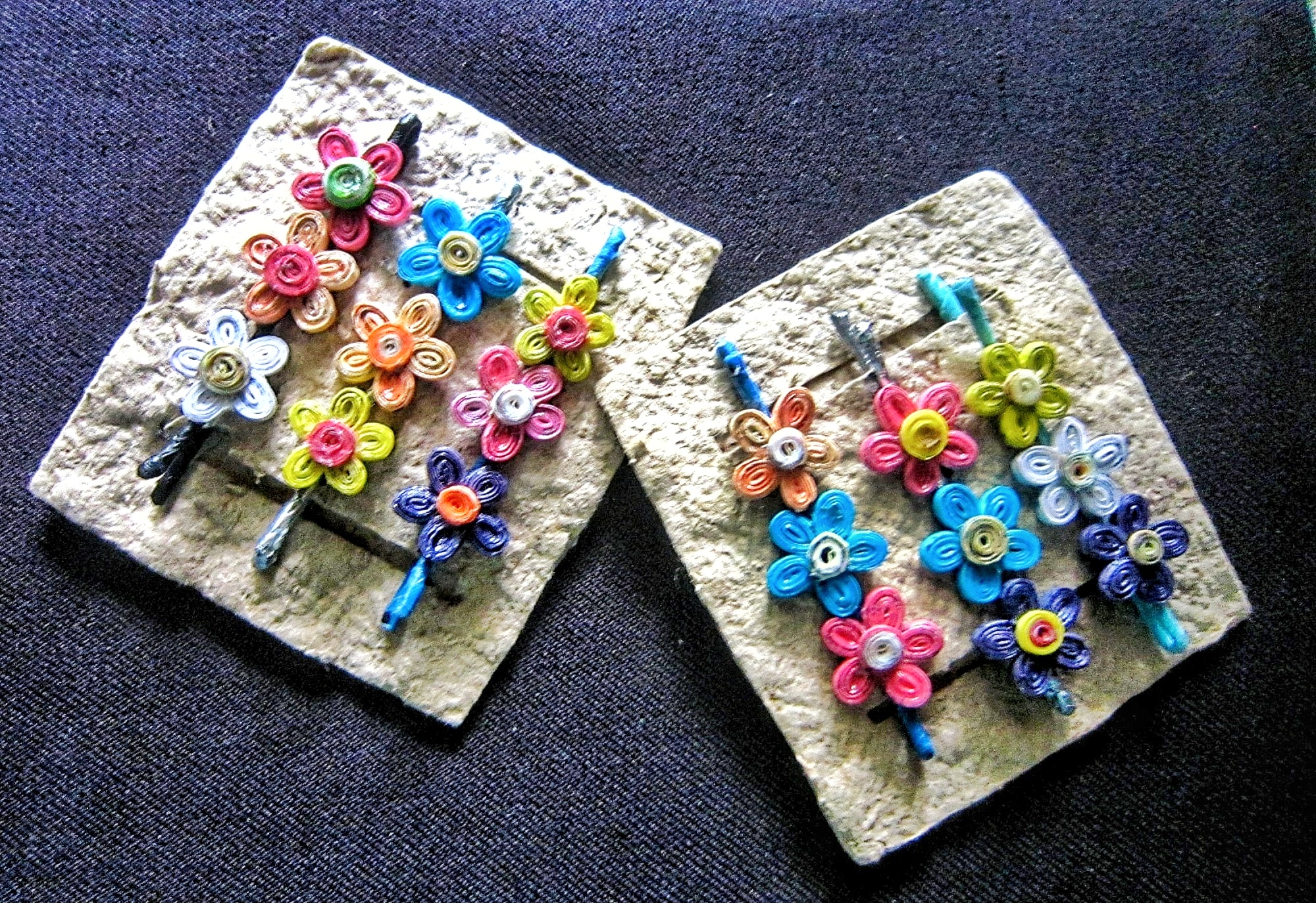 Paper quilling hair clips,Recycle gifts,One set hair clips,Women gift recycle,Tiny recycle,Flower quilling,Paper accessories,Eco friendly