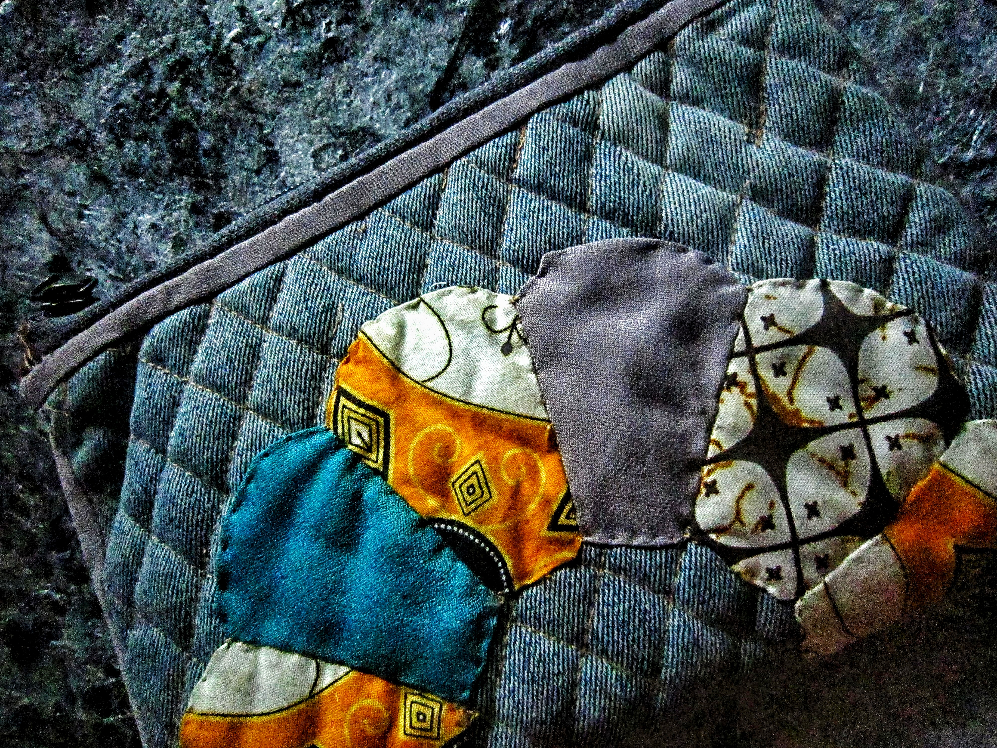 Recycled fabric pouch,Applique pouch,Quilting pouch,Recycled denim,Unique recycled gift,Sustainable pouch,Beautiful recycled fabric,