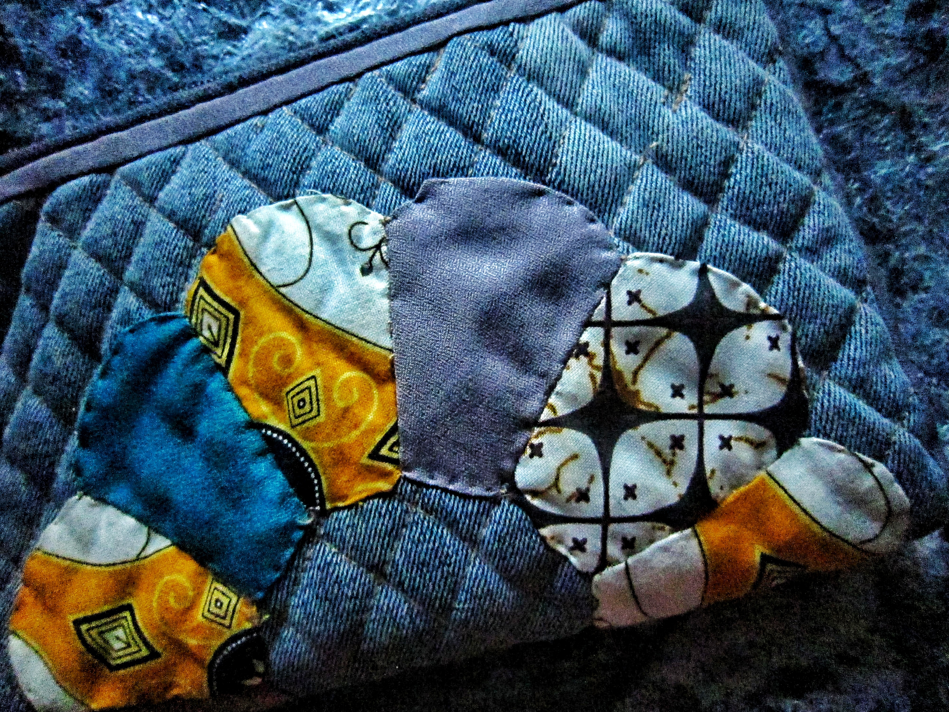 Recycled fabric pouch,Applique pouch,Quilting pouch,Recycled denim,Unique recycled gift,Sustainable pouch,Beautiful recycled fabric,