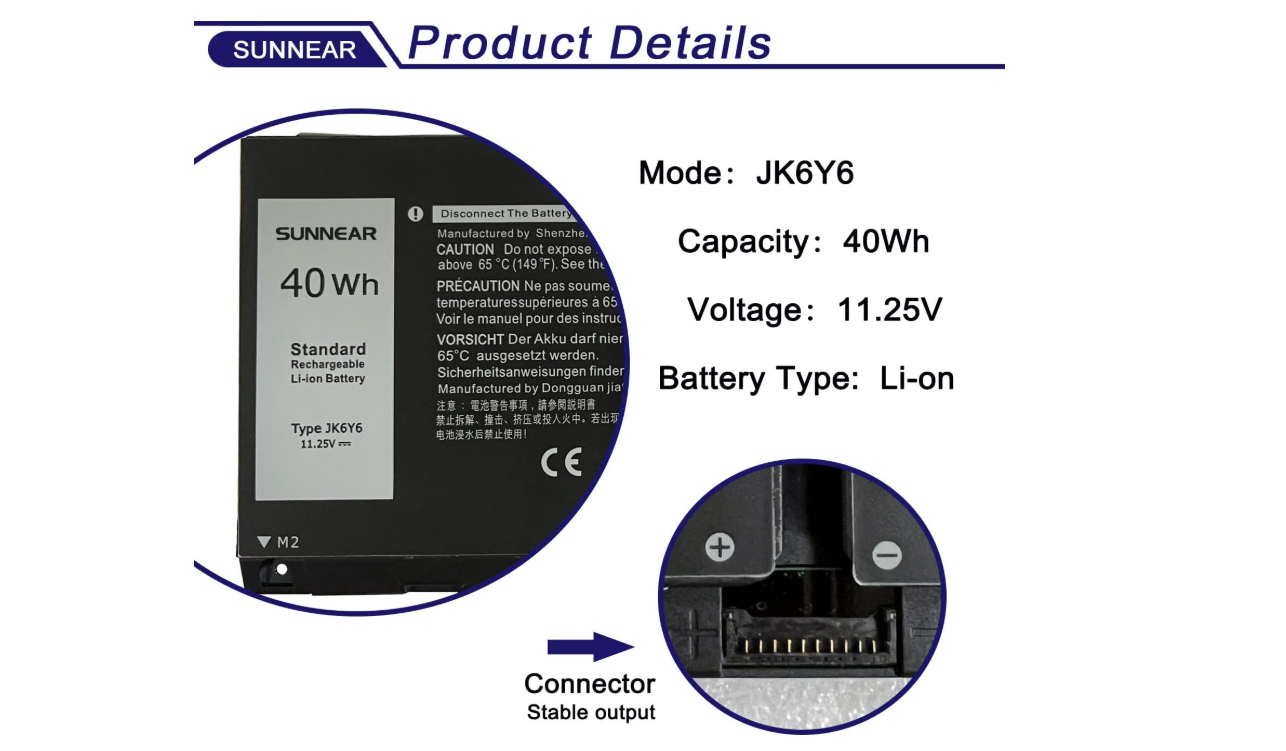 SUNNEAR JK6Y6 Laptop Battery Replacement