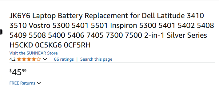 SUNNEAR JK6Y6 Laptop Battery Replacement