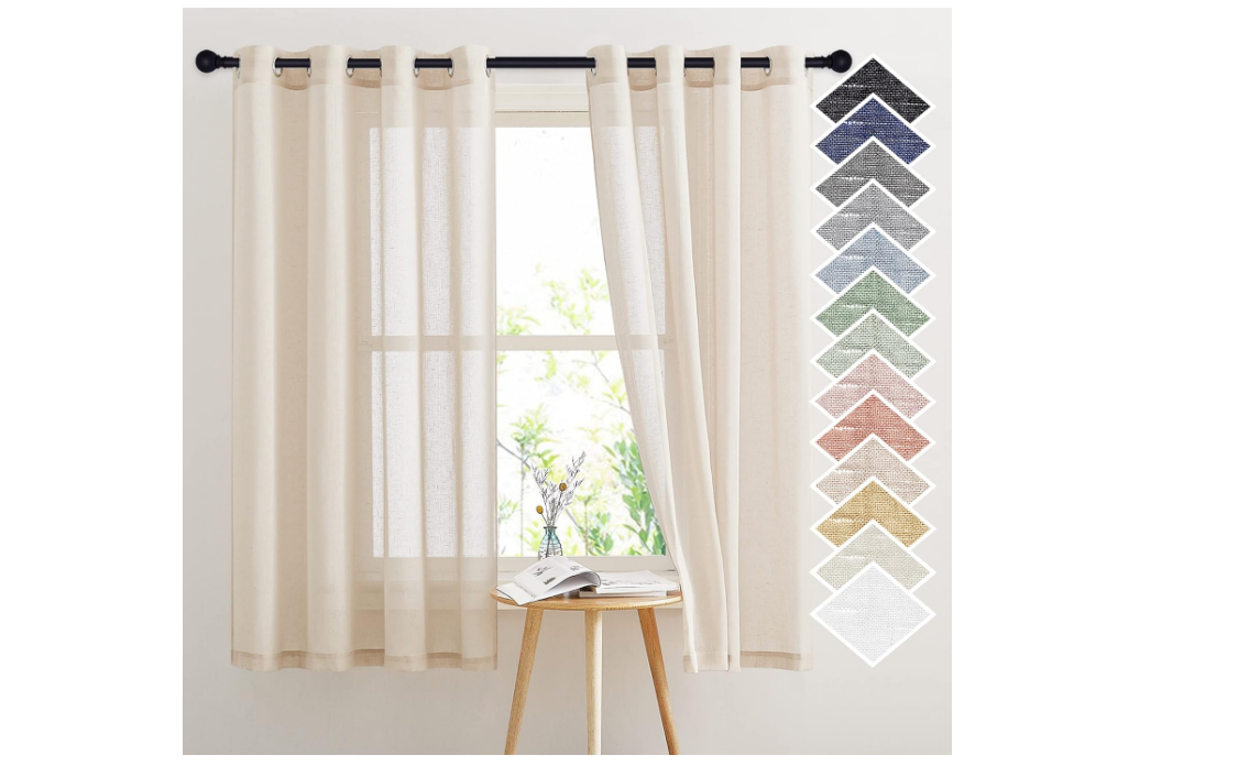 NICETOWN Natural Open Linen Weave Flax Sheer Window Curtains 2 Pack W52xL63