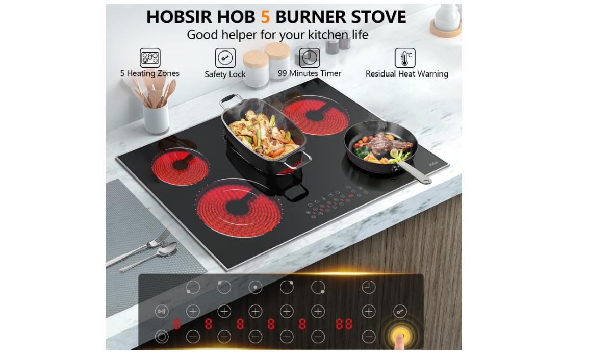 Hobsir 30 Inch Electric Cooktop, 5 Burners Cooktop, Electric