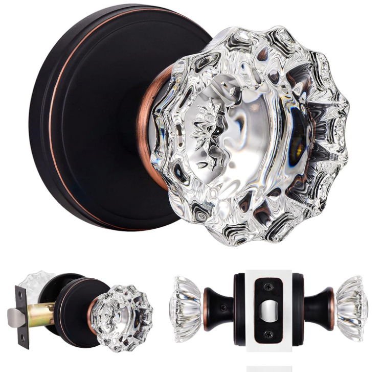 Shiny Handles Crystal Passage Door Knob Hallway Closet Oil Rubbed Bronze
