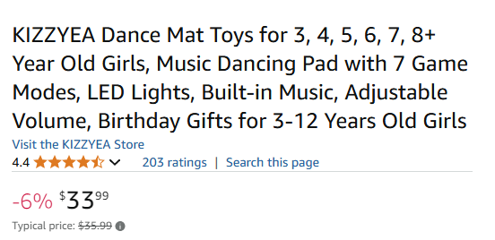Dance Mat w/ Music and 7 different game modes 3 AA Batteries Included Girls Bday