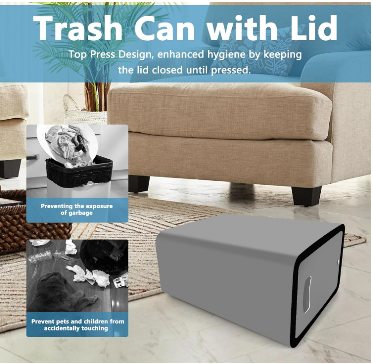 3 Pack 4 Gallons Bathroom Garbage Can with Lid Press-Top, Gray w/ black trim