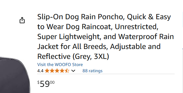 Slip-On Dog Rain Poncho, Quick & Easy to Wear Dog Raincoat 3XL Grey