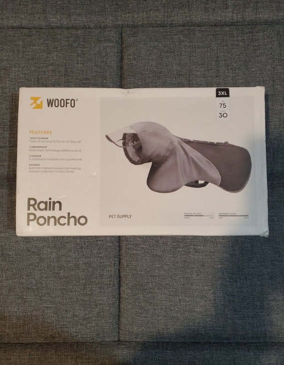 Slip-On Dog Rain Poncho, Quick & Easy to Wear Dog Raincoat 3XL Grey