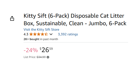 Kitty Sift 6-Pack Disposable Cat Litter Box, Sustainable, Clean - Jumbo, 6-Pack