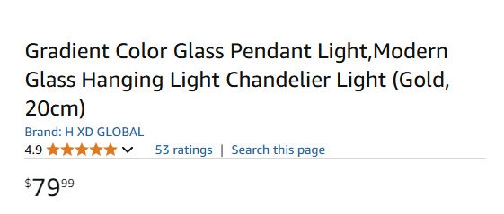 Hanging Light Chandelier, Gradient Color Glass Pendant Light, Silver, 20cm