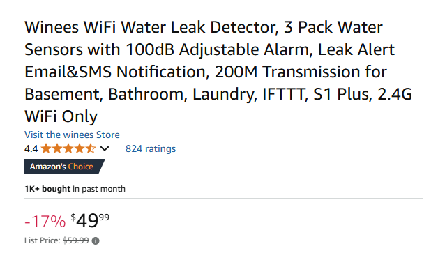 Winees WiFi Water Leak Detector 3 Pack Water Sensors With 100db Alarm