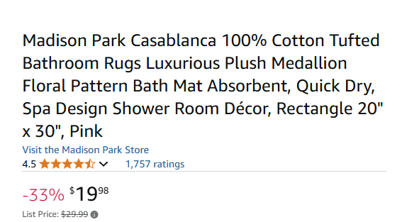 Madison Park Casablanca 100% Cotton Tufted Bathroom Rugs, 20" x 30"