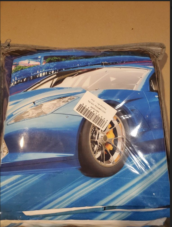 Blue Boys Race Car Queen Sheet Set With 2 Pillowcases